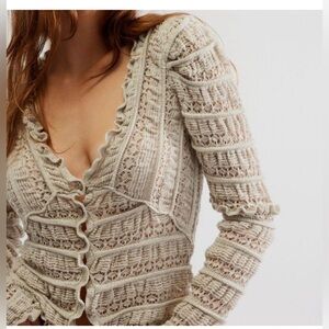 Free People Wild Roses Cardi in Light Gray